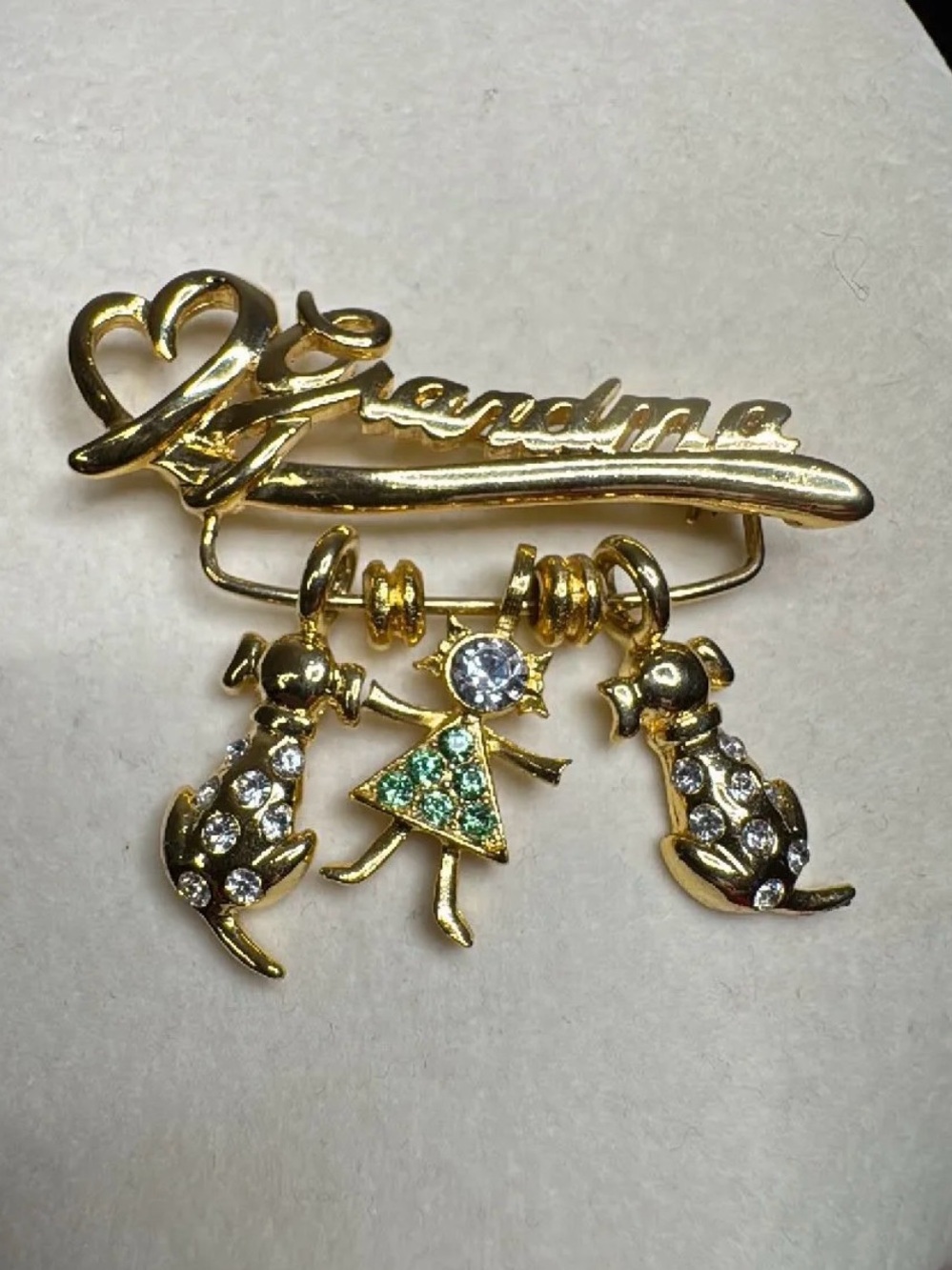 K.I.S Vintage Grandma Dog Child Charm Brooch